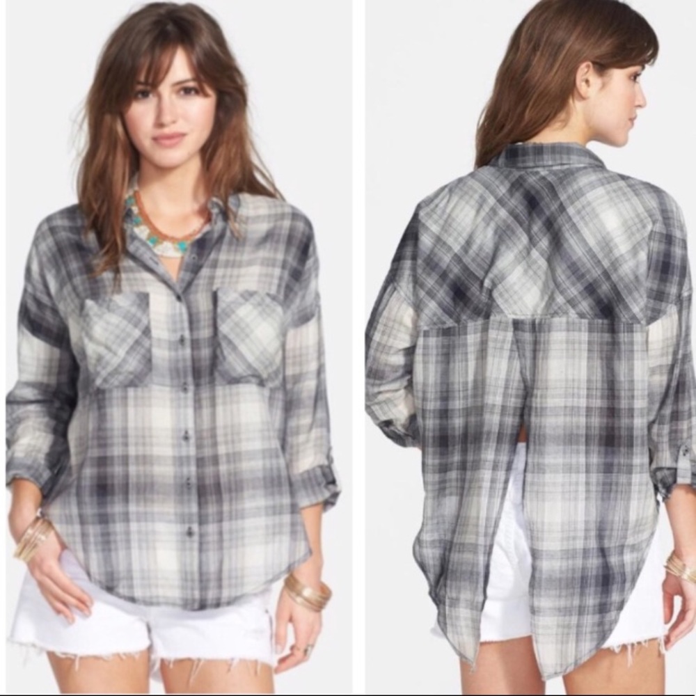 Free People Plaid Button-down with Split Back